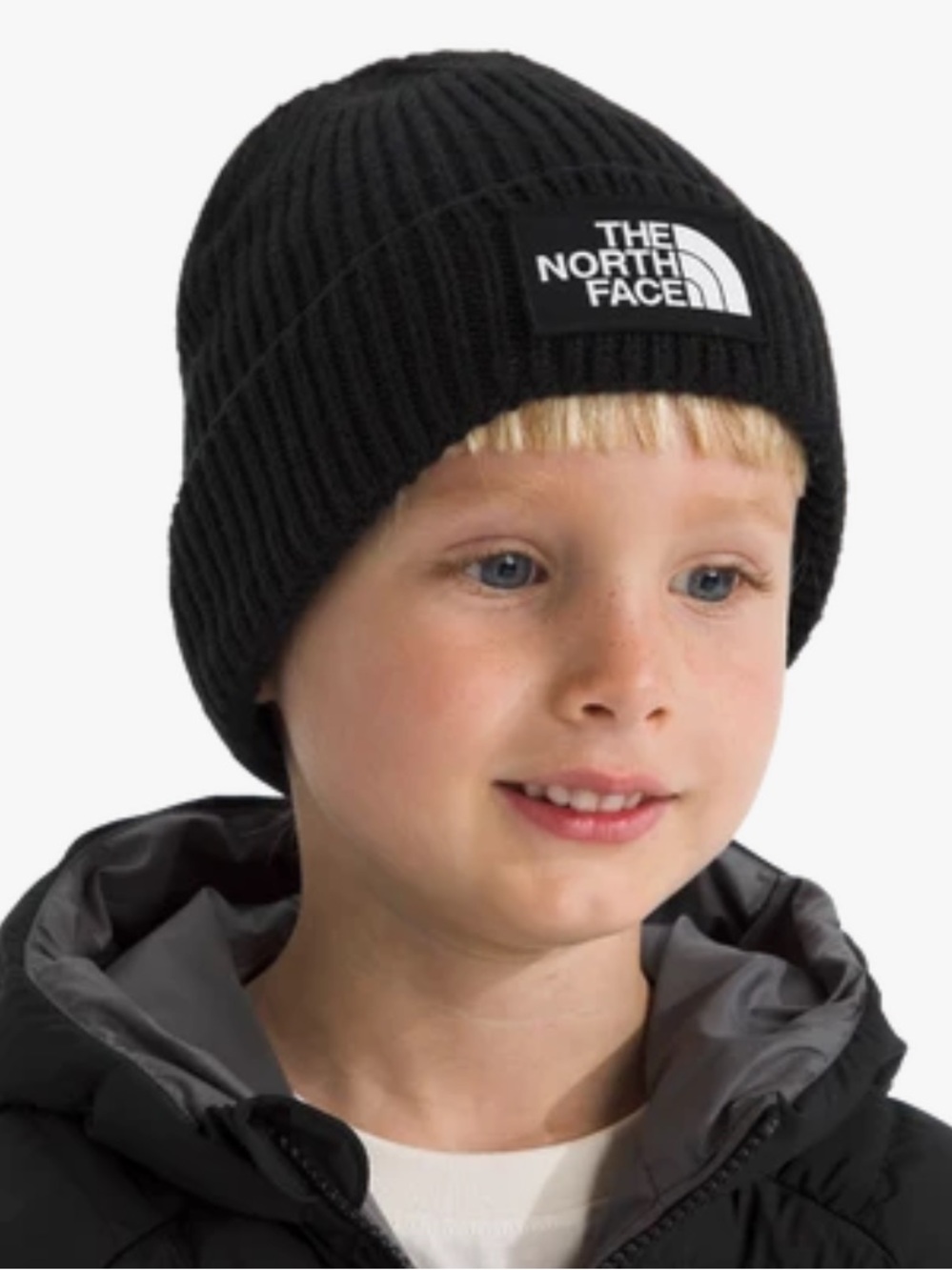 The North Face Youth TNF Logo Box Cuffed Beanie Hat Winter Black